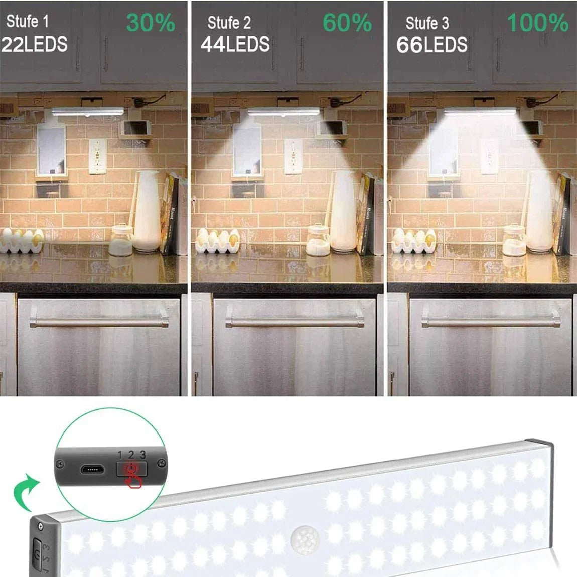 SHINEKNOT Motion Sensor LED Cabinet Light | USB Rechargeable