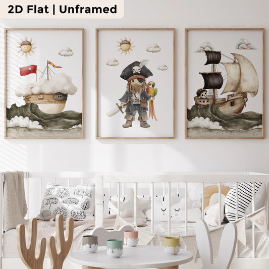 3-Piece Cartoon Pirate Parrot Canvas Wall Art | Kids Room Decor Canvas Wall Art Set Peaceful Pleasures Health and Wellness CH124-3pcs 21x30cm Unframed