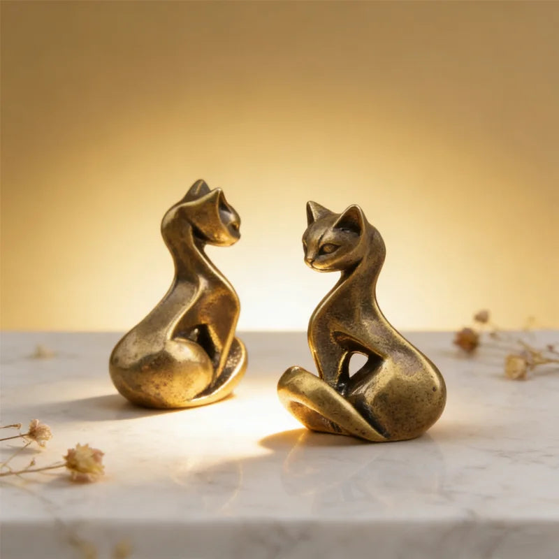 Brass Cat Figurine – Small Vintage Desk Statue & Gift Idea