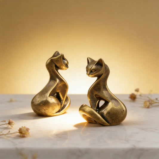Brass Cat Figurine – Small Vintage Desk Statue & Gift Idea Decorative Figurine Peaceful Pleasures Health and Wellness Default Title