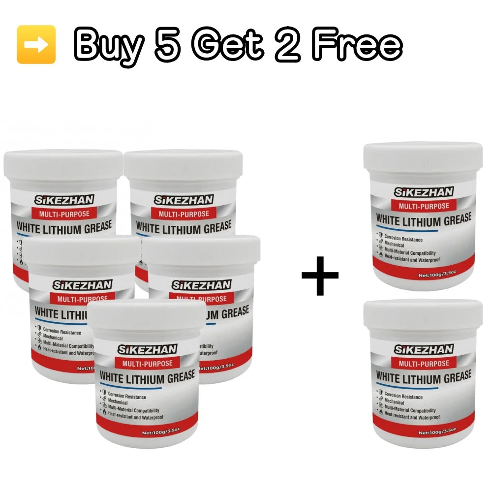 White Lithium Grease 3.5oz with Brush, Multi-Purpose Lubricant for Auto, Hinges & Gears, Waterproof Heat-Resistant Peaceful Pleasures Health and Wellness 7PCS