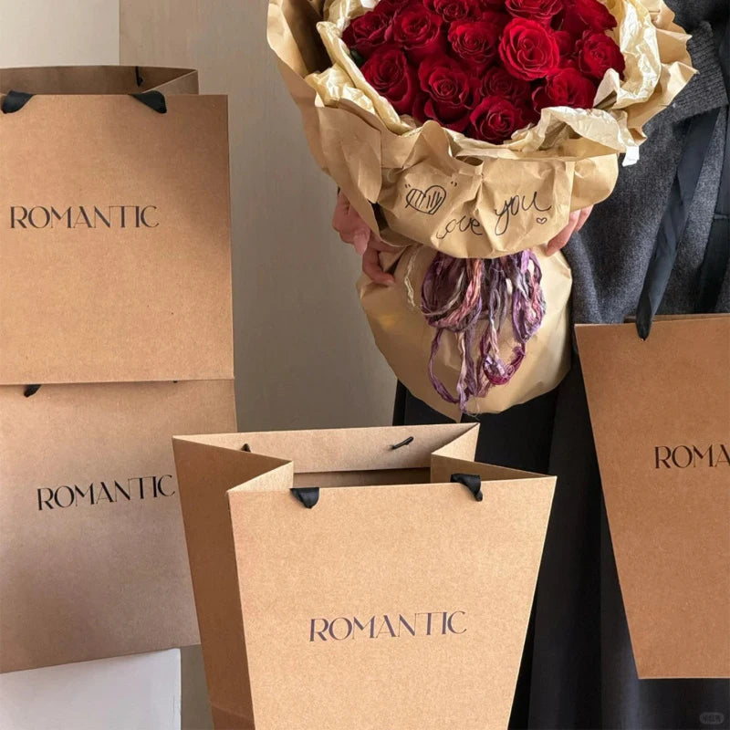 Kraft Paper Tote Bags with Satin Handle | Gift & Wedding Bags