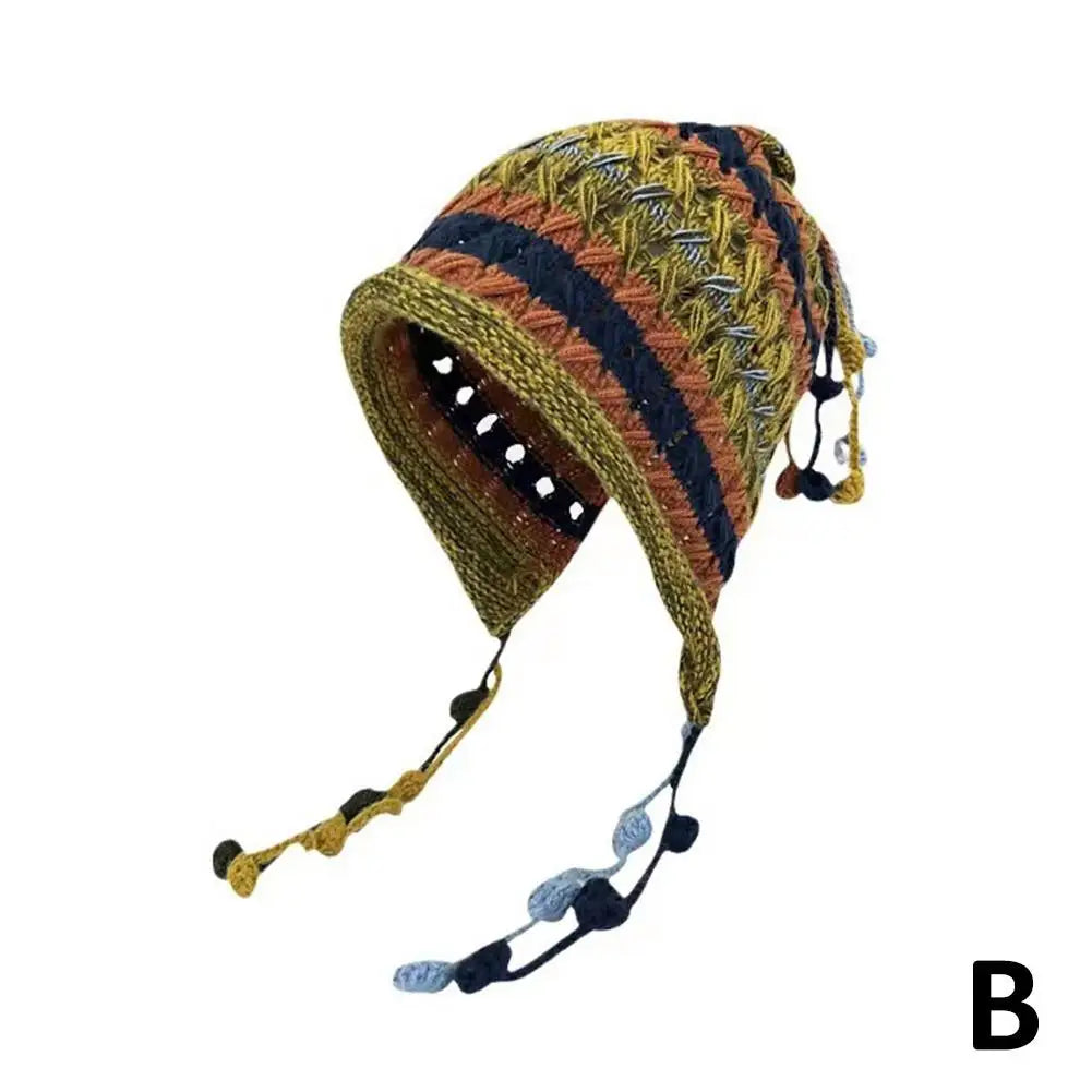Rainbow Striped Knit Beanie Hat – Women's Winter Ear Protection