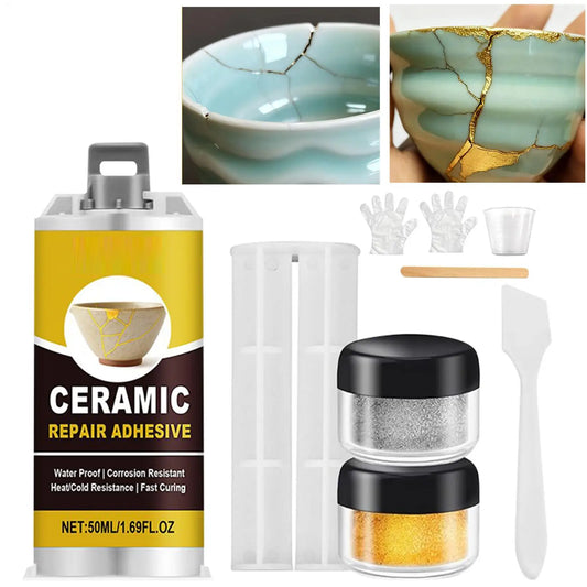 Japanese Kintsugi Ceramic Repair Kit, Food Safe Gold Adhesive, for Broken Pottery Art Craft Bathtub Sculpture Restoration Peaceful Pleasures Health and Wellness