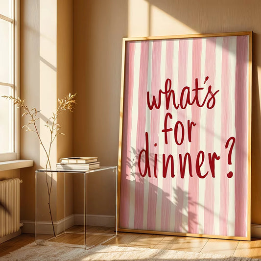 "What To Eat For Dinner" Funny Quote Kitchen Canvas Wall Art Canvas Wall Art Peaceful Pleasures Health and Wellness G4722 30x40cm Metal Framed