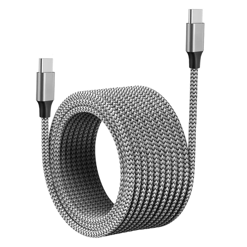 60W USB-C to USB-C Fast Charging Cable | Nylon Braided 1M–8M Peaceful Pleasures Health and Wellness Grey 1m