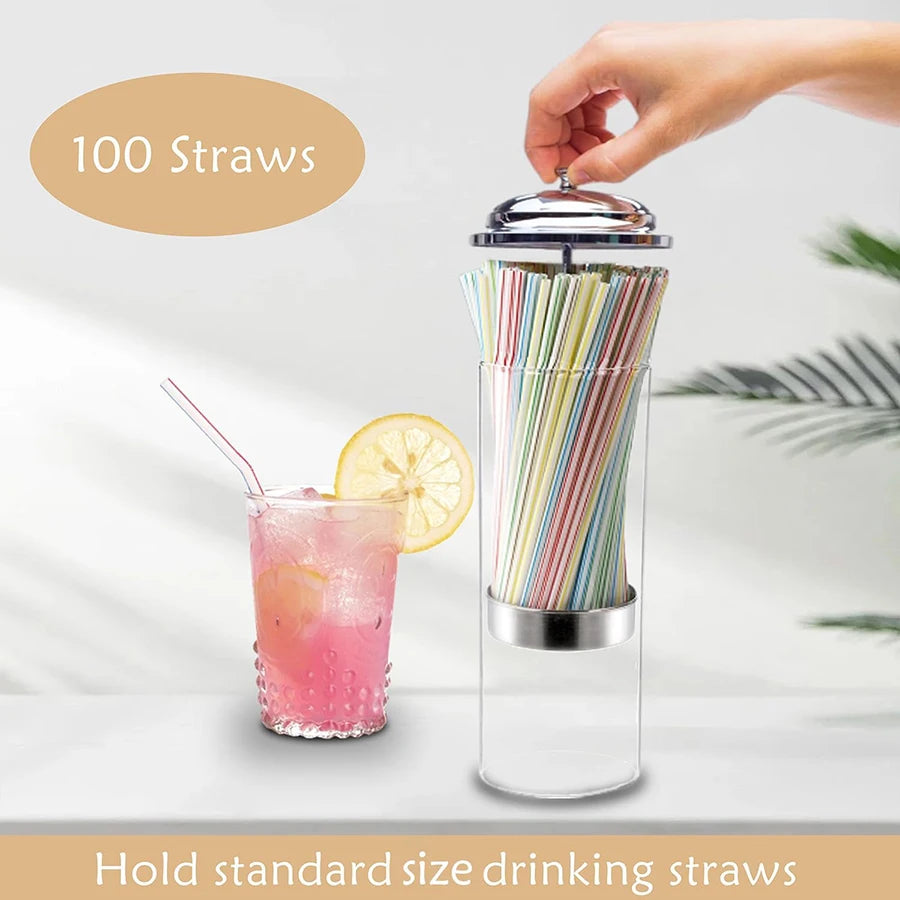 Acrylic Straw Holder & Dispenser with Lid – Clear Counter Storage Organizer for Standard Drinking Straws
