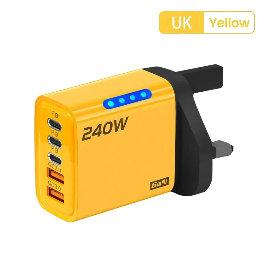 240W GaN 5-Port USB-C PD Desktop Fast Charger QC3.0