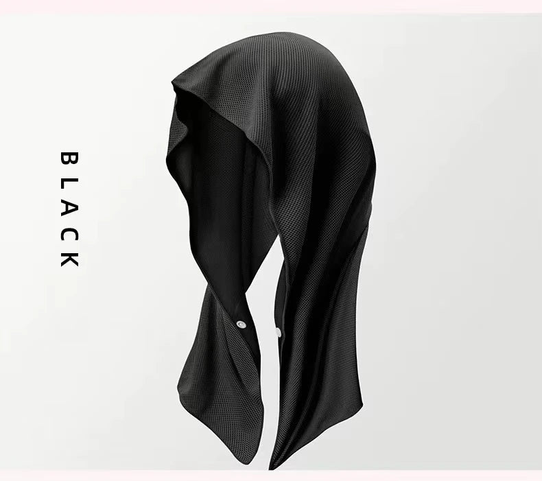 Cooling Hoodie Towel- Hood Towel Evaporative Cool Technology Cools Instantly When Wet Great for Sports Fitness Gym Bandana Peaceful Pleasures Health and Wellness black