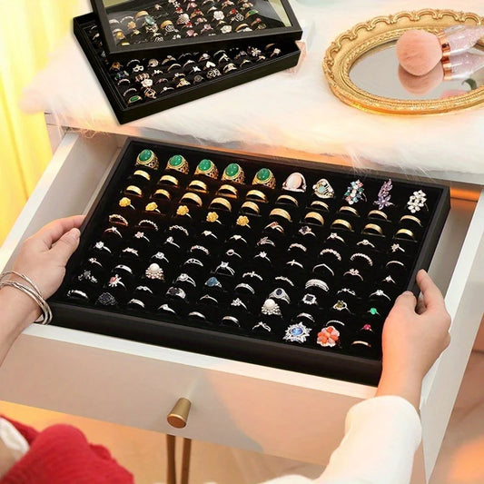 Black Velvet Ring Holder Display Tray – 100-Ring Jewelry Organizer Jewelry Display Tray Peaceful Pleasures Health and Wellness