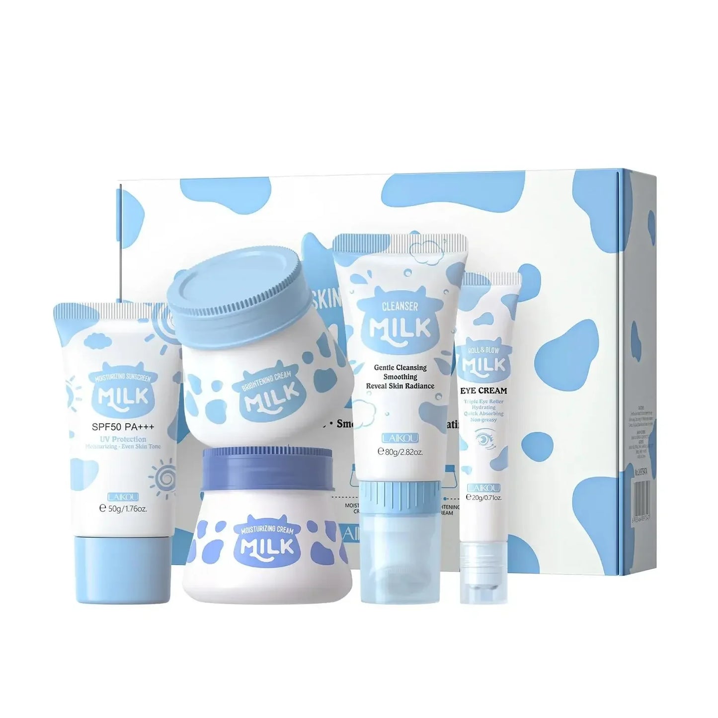 LAIKOU Milk Brightening 5-Piece Skincare Set – Cleanser & Cream
