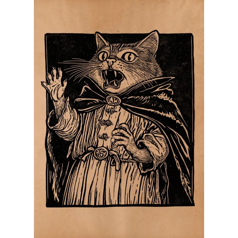 Antique Style Cat UFO Abduction Alien Medieval Knight Mouse Illustration Poste Canvas Painting Wall Art Pictures Home Decor Peaceful Pleasures Health and Wellness 3 50x70cm