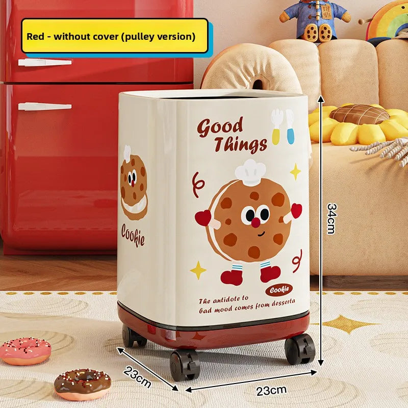 Adorable Waste Bin with Fun Pattern - Double Bucket Design, Anti-Stain & Oil-Resistant, Home Accessory Peaceful Pleasures Health and Wellness Wheels Cookie