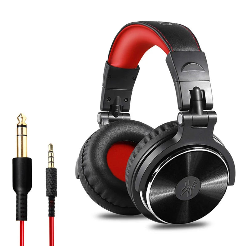 Professional Musical Instrument Monitor Headphones Wired Headset with 3.5mm & 6.5mm Audio Cables for Electrical Piano Guitar Peaceful Pleasures Health and Wellness Black red