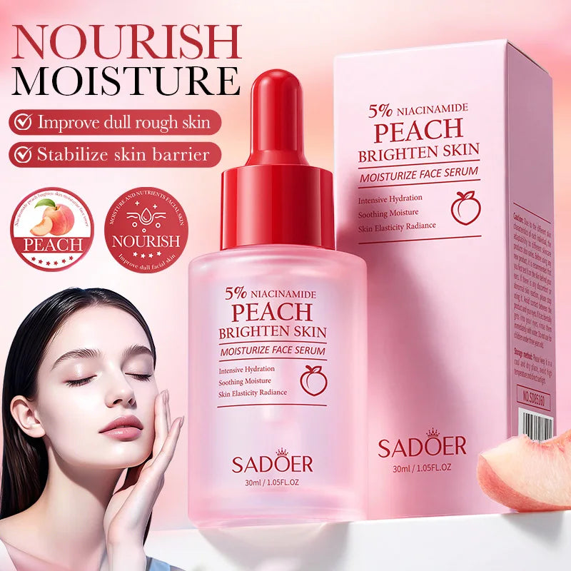 SADOER Niacinamide Peach Essence, Hydrating and Moisturizing Fruit Brightening Essence, Facial Nourishing Essence Peaceful Pleasures Health and Wellness