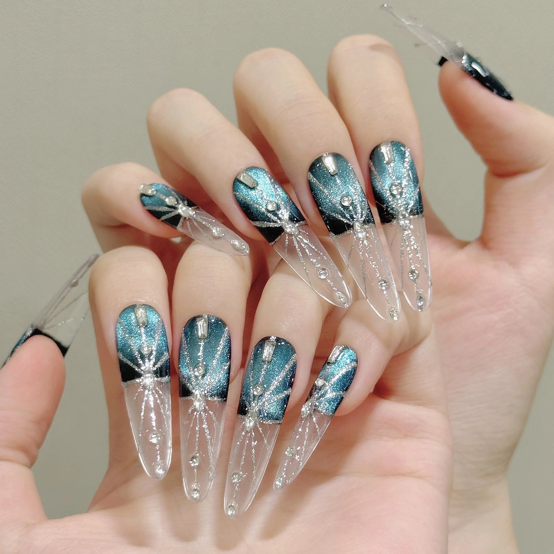 10pcs Handmade Long Oval Press on Nails Gradient Pink Cat Eye Fake Nails Wearable Detachable Ocean Shell Pearl Decor False Nails Peaceful Pleasures Health and Wellness