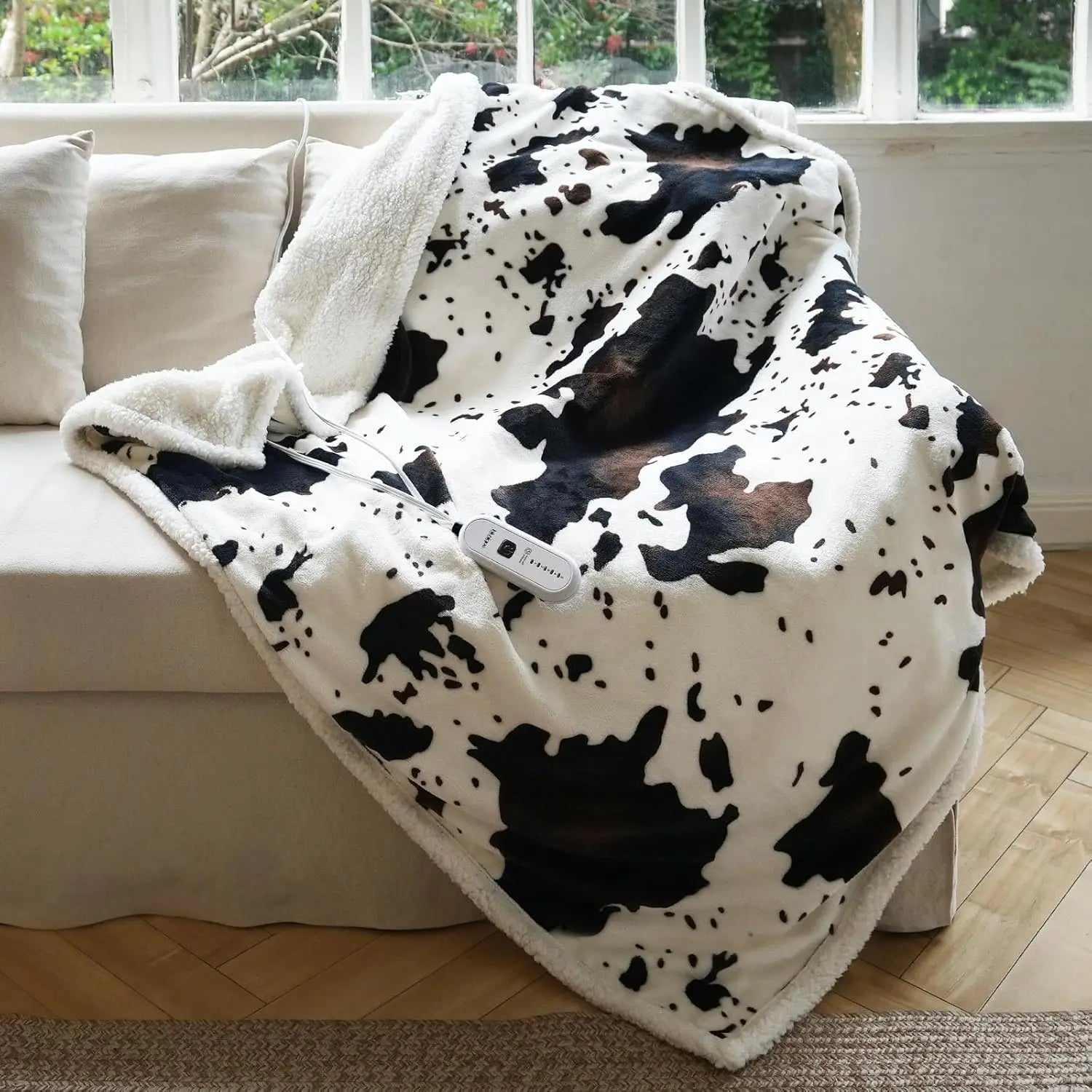Cow Print Heated Electric Blanket – 10 Heat Levels, 62x84" Peaceful Pleasures Health and Wellness