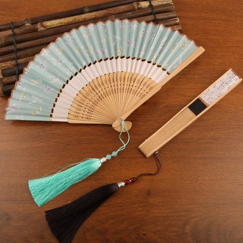 Classical Chinese Folding Fan – Bamboo Tassel Dance Accessory