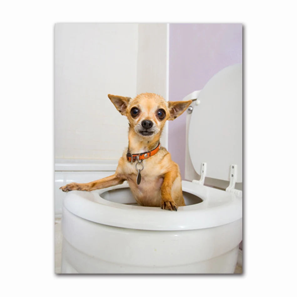 Funny Animal Dog Read Newspaper Oil Painting on Canvas Wall Art Poster Prints Wall Art Picture for Bathroom Toilet Decoration Peaceful Pleasures Health and Wellness T60523-05 40x50cm Unframed