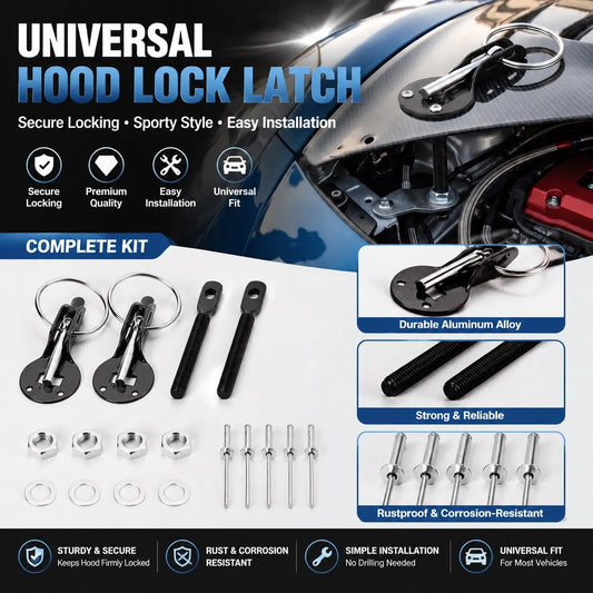 Aluminum Racing Hood Pin Lock Kit – Universal Bonnet Latch Hood Pin Lock Kit Oasis Select