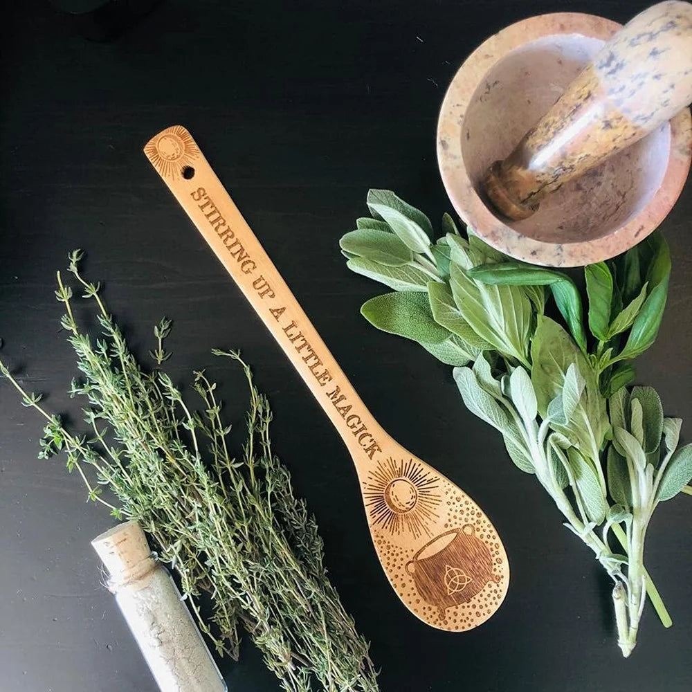 Witchy Bamboo Wooden Spoon Set | Eco-Friendly Kitchen Witch Gift Bamboo Kitchen Utensils Peaceful Pleasures Health and Wellness