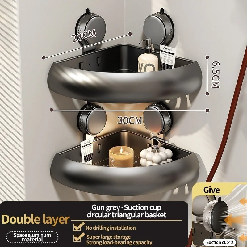 No-Drill Suction Cup Shower Shelf | Aluminum Bathroom Rack