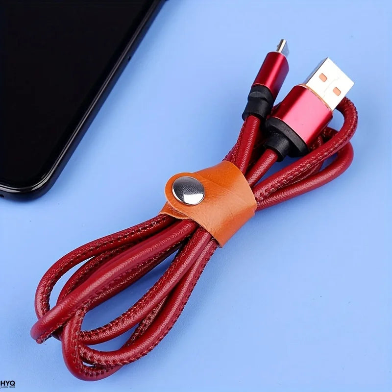 Faux Leather Data Cable Earphone Tie Without Battery