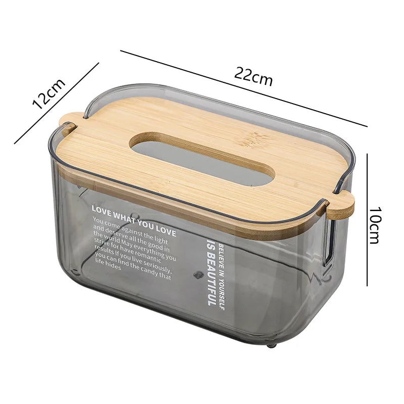 Nordic Transparent Tissue Box with Bamboo Lid | Home Décor