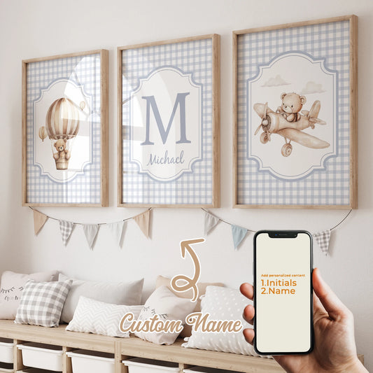 Personalized Blue Bear 3-Piece Canvas Wall Art | Kids Room Decor Personalized Canvas Art Peaceful Pleasures Health and Wellness GA-CH344-3pcs 40x50cm Unframed