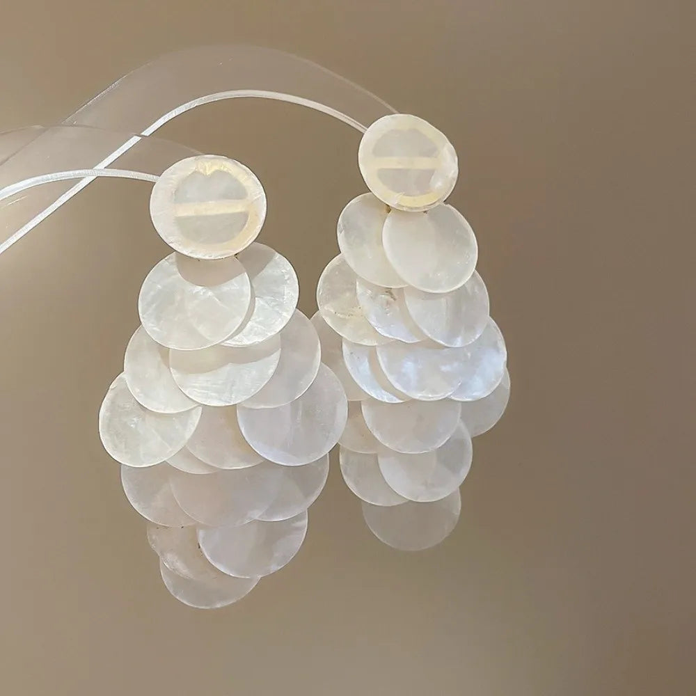 Shell Disc Tassel Drop Earrings – Boho Beach Style