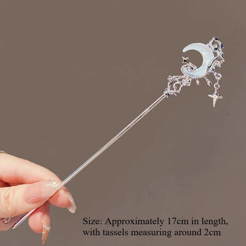 Moonlight Stone Hairpin New Chinese Modern Simple Hairpin Headpiece Peaceful Pleasures Health and Wellness Moon