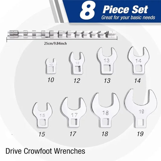 8-Piece 3/8" Drive Crowfoot Wrench Set – Metric & SAE Crowfoot Wrench Set Peaceful Pleasures Health and Wellness