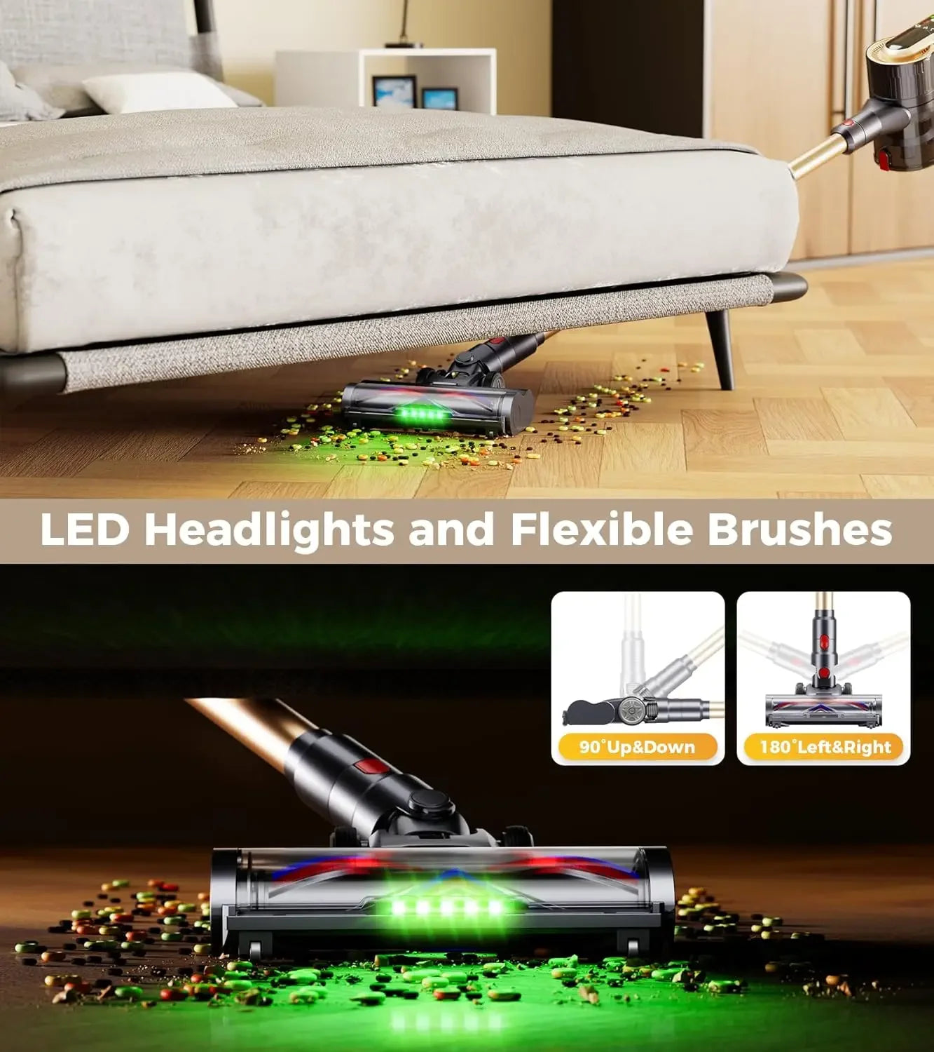 Cordless Vacuum Cleaner 550W 45Kpa 65Mins Self-Standing LED Display Anti-Tangle for Pet Hair Carpet Hard Floor Peaceful Pleasures Health and Wellness