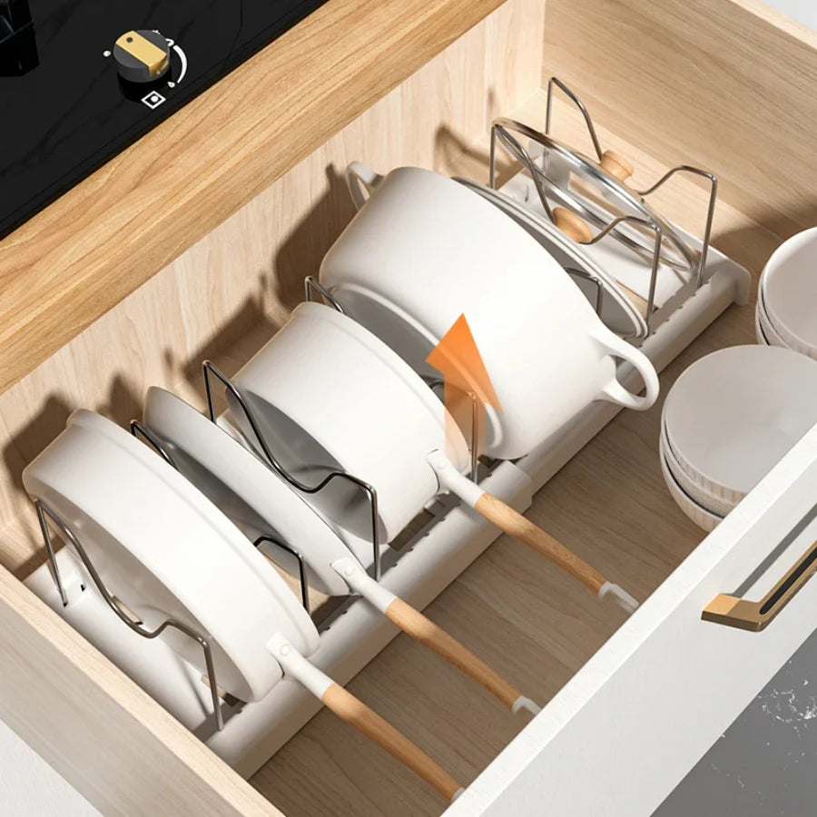 Foldable Kitchen Pot Lid & Utensil Storage Rack Organizer