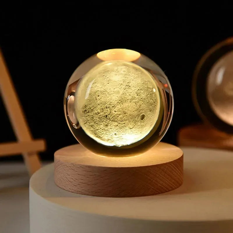 6cm 3D Crystal Ball Decoration 2026 Astronomy Solar System Planets Moon Astronaut LED Balls Home Snow Glass Globe Decorations Peaceful Pleasures Health and Wellness