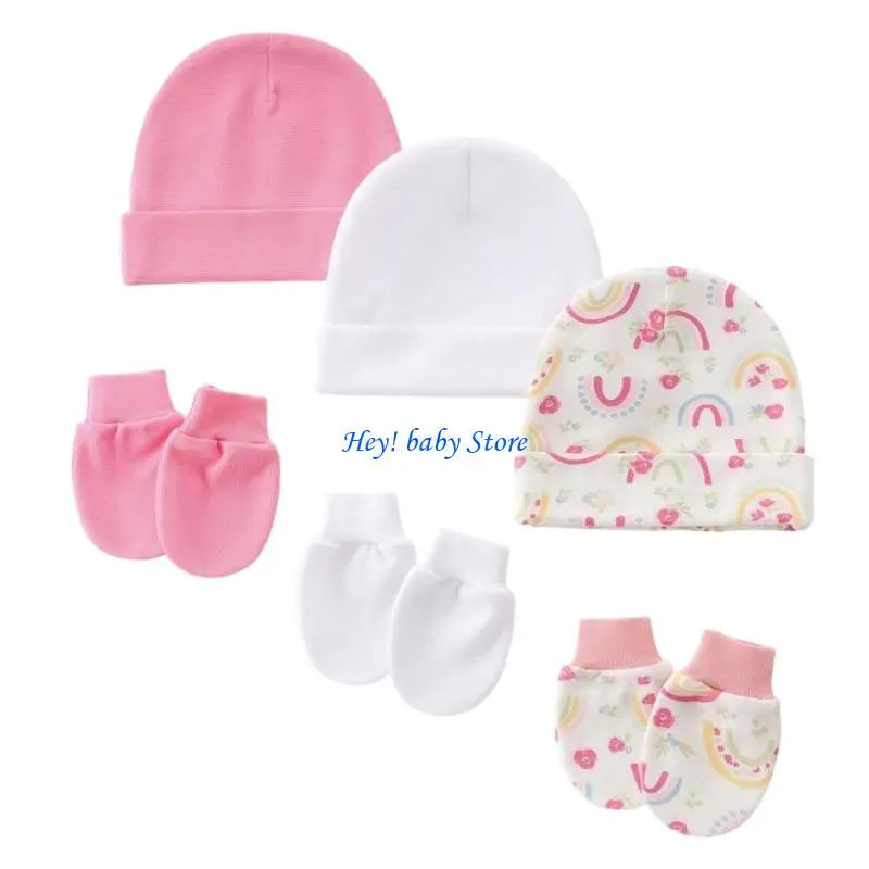 Baby Bonnet Hat & Mitten Set 3-Pack | Soft Cotton 0–3 Months