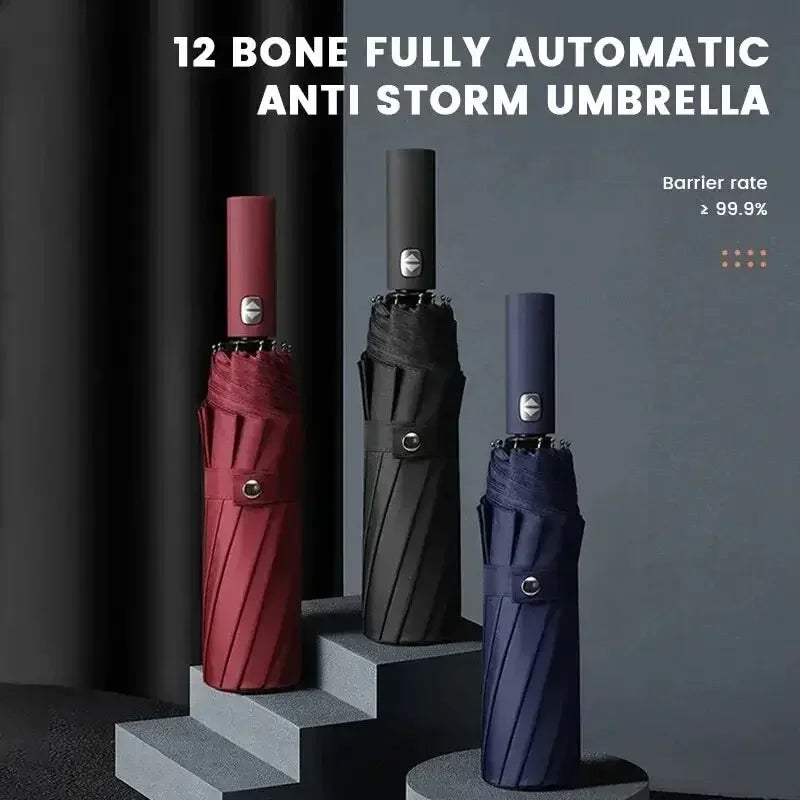 12-Rib Auto Folding Umbrella – UV Blocking & Windproof