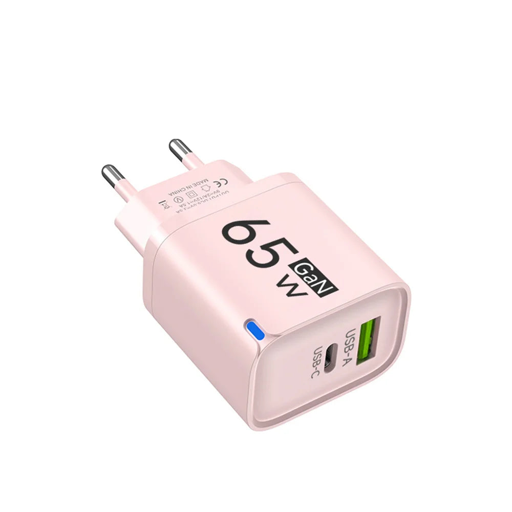 Maerknon 65W GaN Fast Charger USB-C PD & USB-A QC 3.0 Adapter