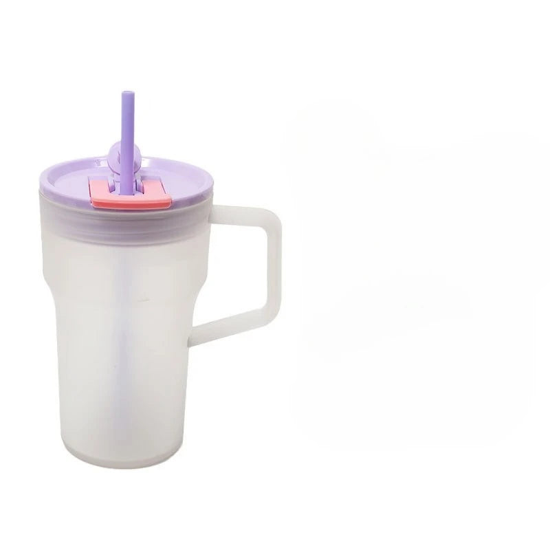 680ML Creative Double-drinking Straw Cup, Simple 22oz Single-layer Plastic Car Cup, Girls' Office Drinkware Daily Water Cup Peaceful Pleasures Health and Wellness Purple