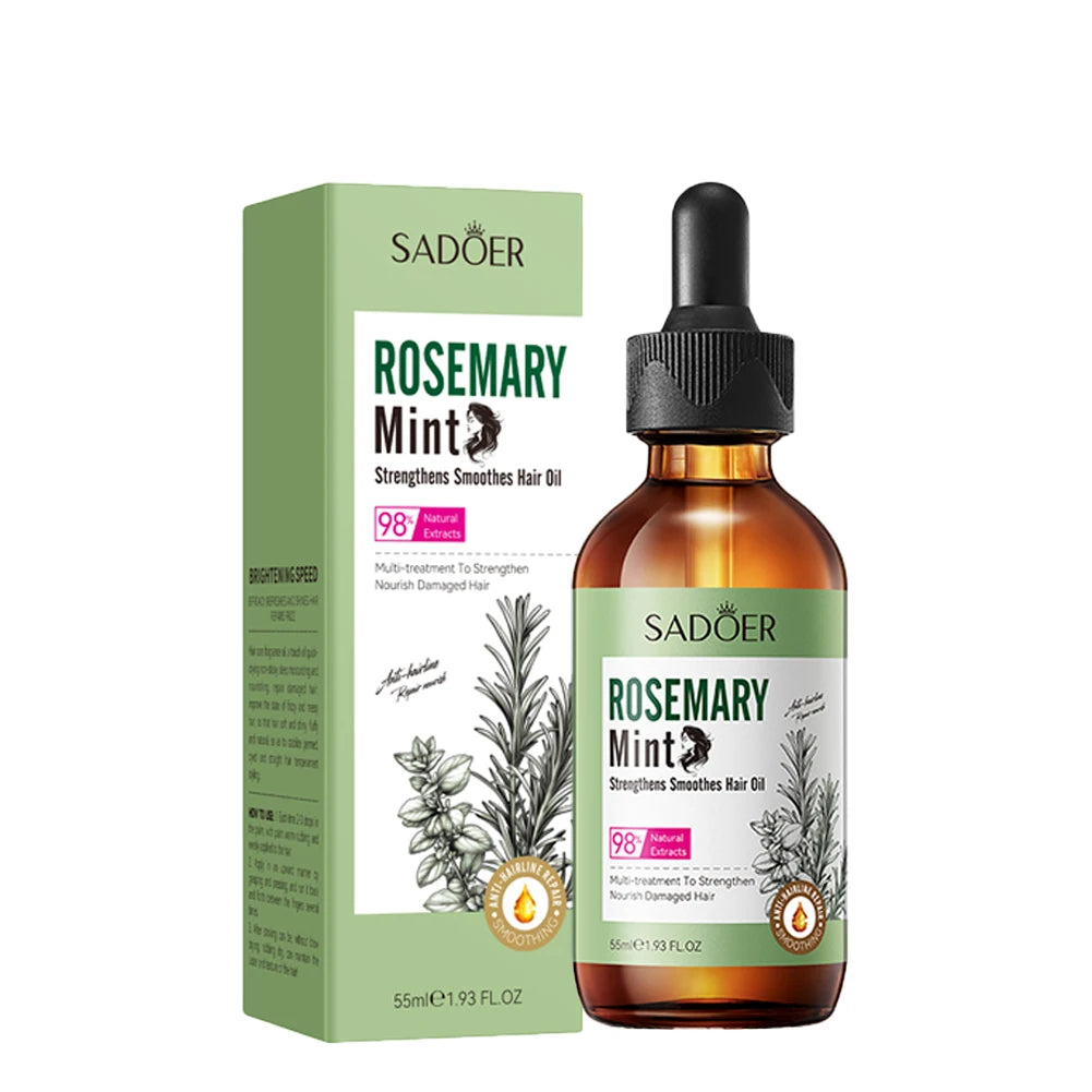 55ml Mint Rosemary Hair Care Essential Oil Hydrate Smooth Repair Hair Damage Strengthen Hair Roots Improve Hair Care Oil Peaceful Pleasures Health and Wellness 1PCS