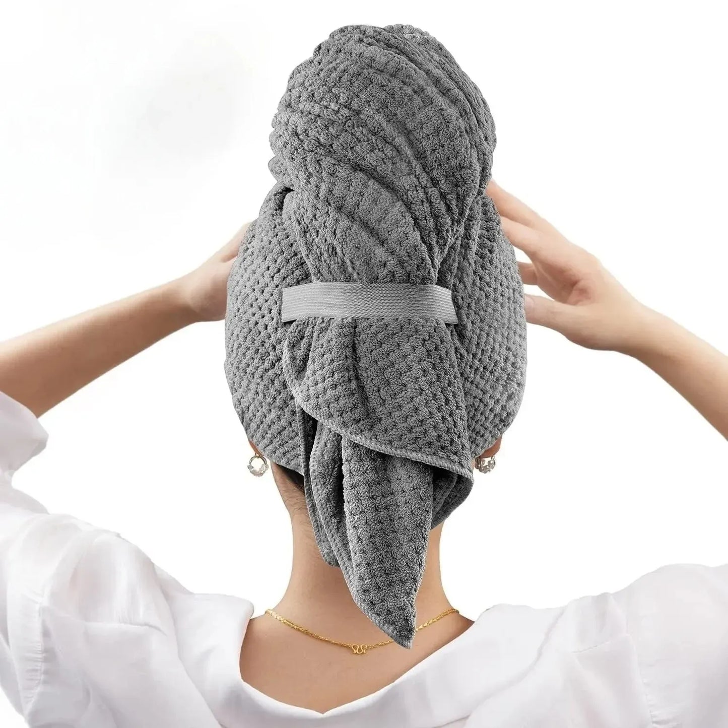 Extra Large Microfiber Hair Towel Wrap with Elastic Band
