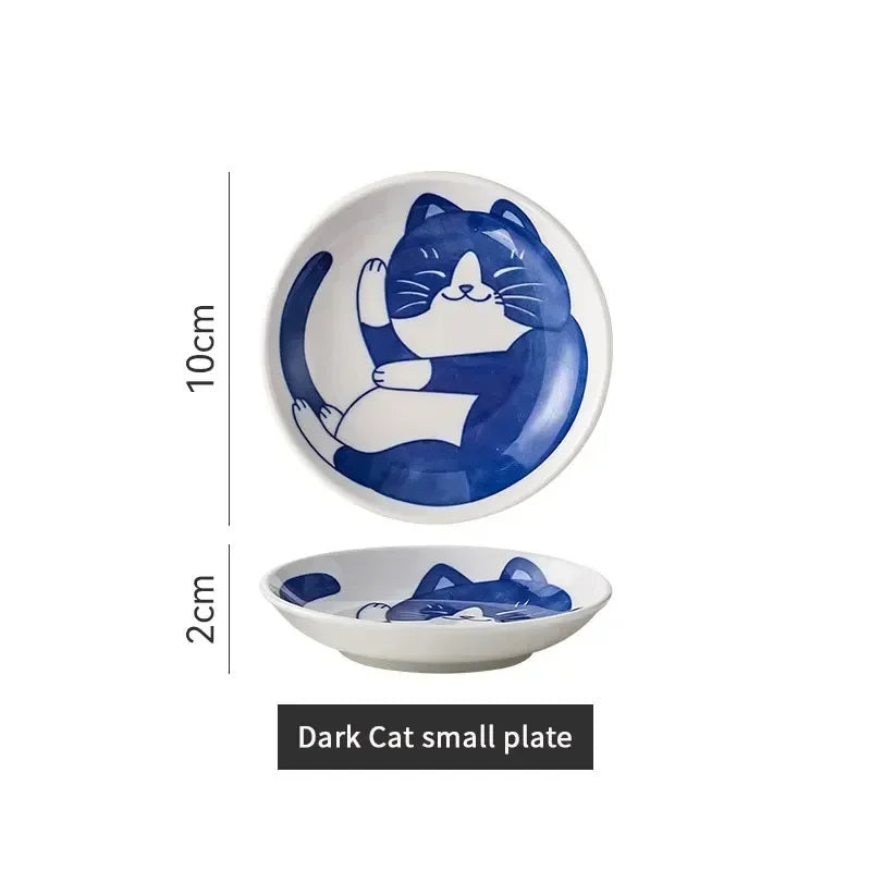 Japanese Style Cat Dish Cartoon Ceramic Dish Household Dining Table Dipping Dish Soy Sauce Dish Small Dish Seasoning Dish Peaceful Pleasures Health and Wellness 1pc Style C