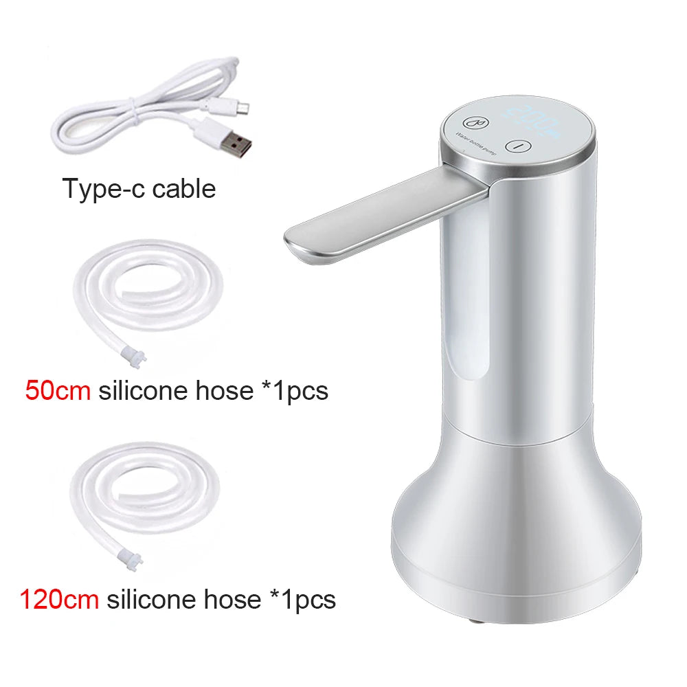 Electric Water Gallon Pump Automatic Water Pump 19 Liters Foldable Desktop Water Bottle Pump USB Rechargeable Water Dispenser Peaceful Pleasures Health and Wellness White and Base