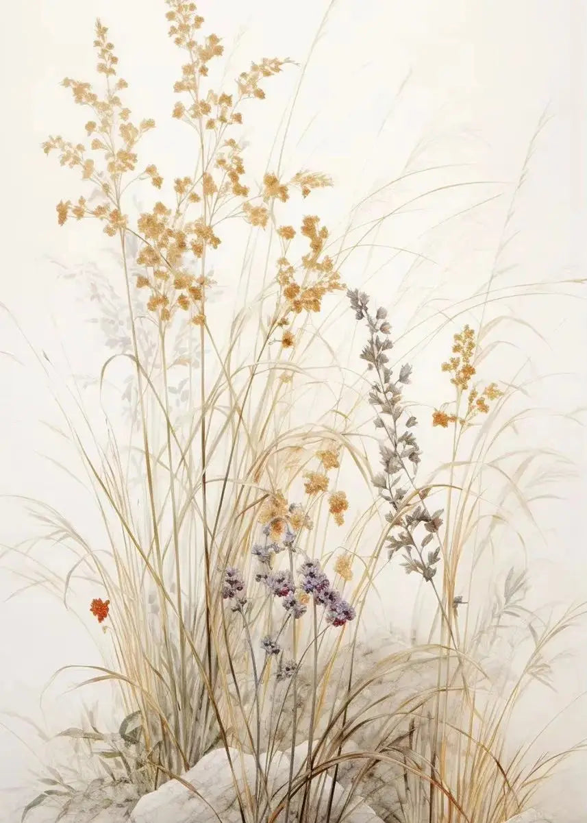Japanese Autumn Watercolor Canvas Wall Art | Bamboo Blossom