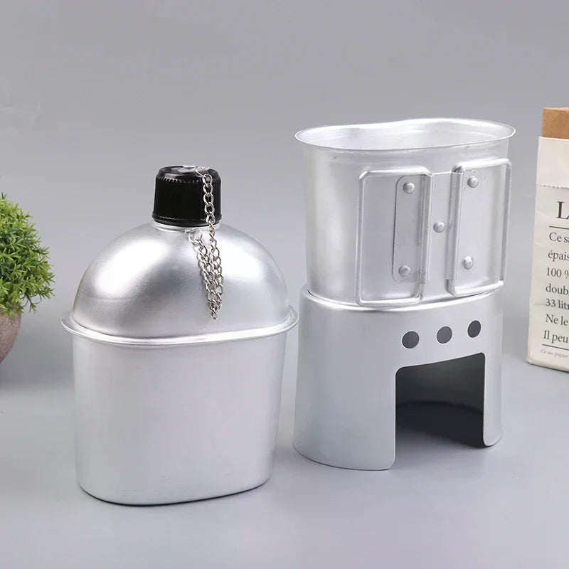 4-Piece Aluminum Canteen Cookware Set with Alcohol Stove & Bag