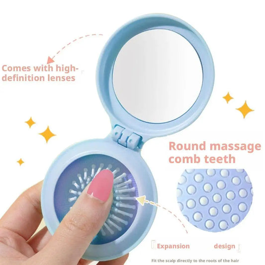 Folding Travel Hair Brush with Mirror – Compact Anti-Static Comb Travel Hair Brush Peaceful Pleasures Health and Wellness