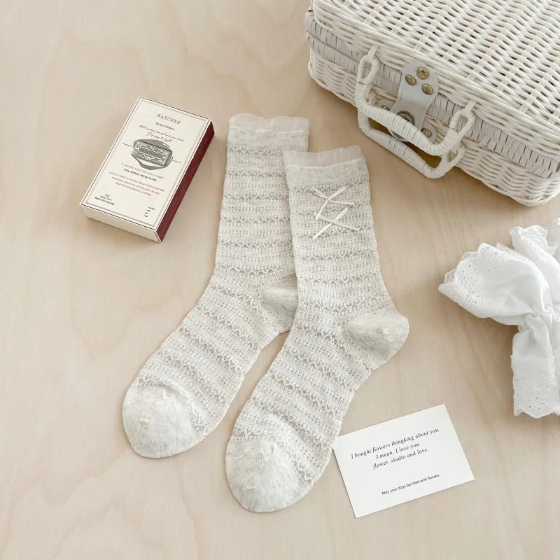 Women's Lace Bow Long Socks | Cute Mesh Lolita High Tube