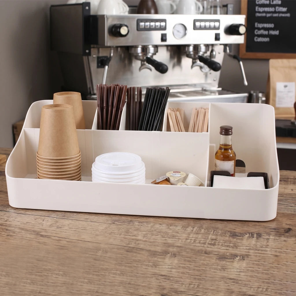 Countertop Coffee Bar Organizer with Adjustable Dividers – Holds K-Cup Pods, Syrup Bottles & More