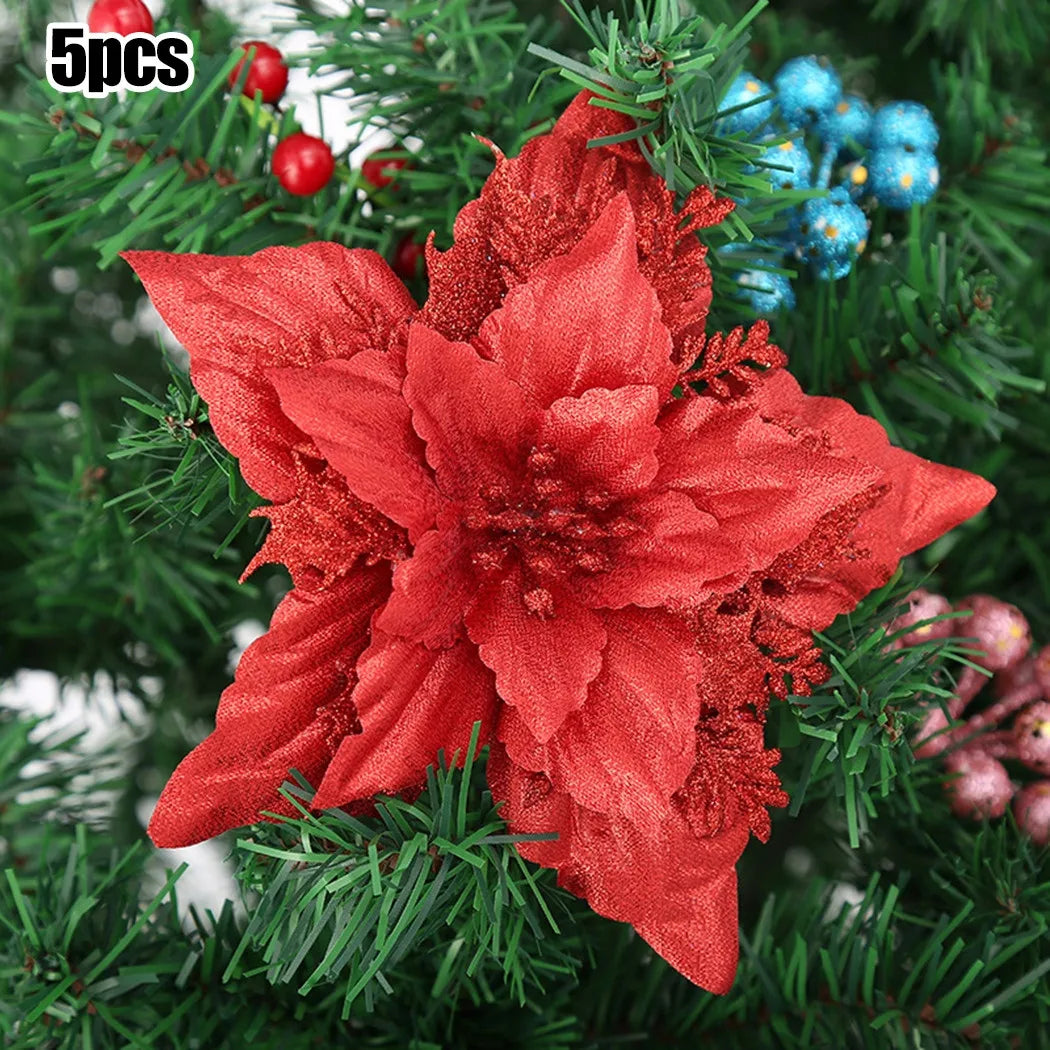 Christmas Large Poinsettia Glitter Flower Tree Hanging Party Xmas