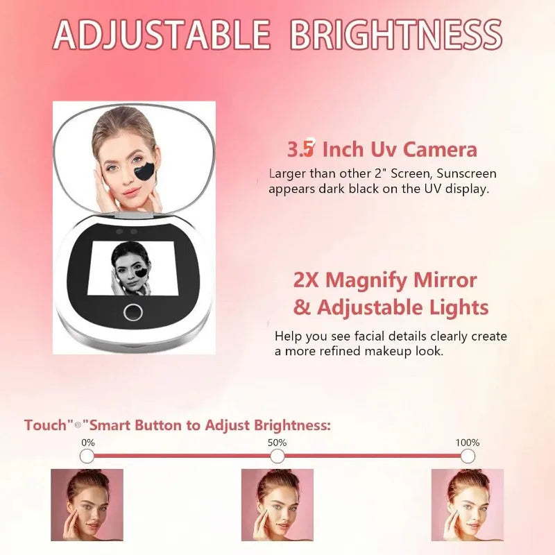 UV Mirror Sunscreen Testing Camera with Light Magnification Travel Makeup 3.5in Pocket Size L Pocket Mirror Sunscreen Mirror Peaceful Pleasures Health and Wellness